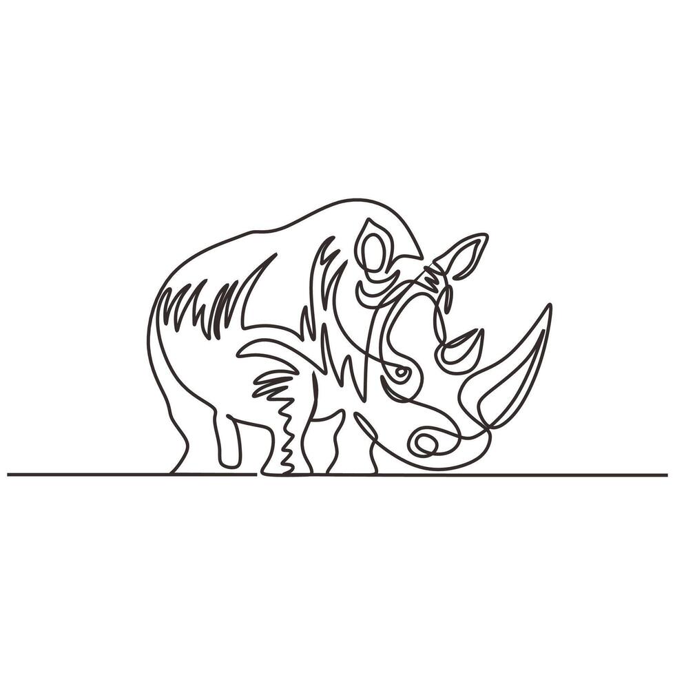 Rhino Wild Animal One Line Art vector