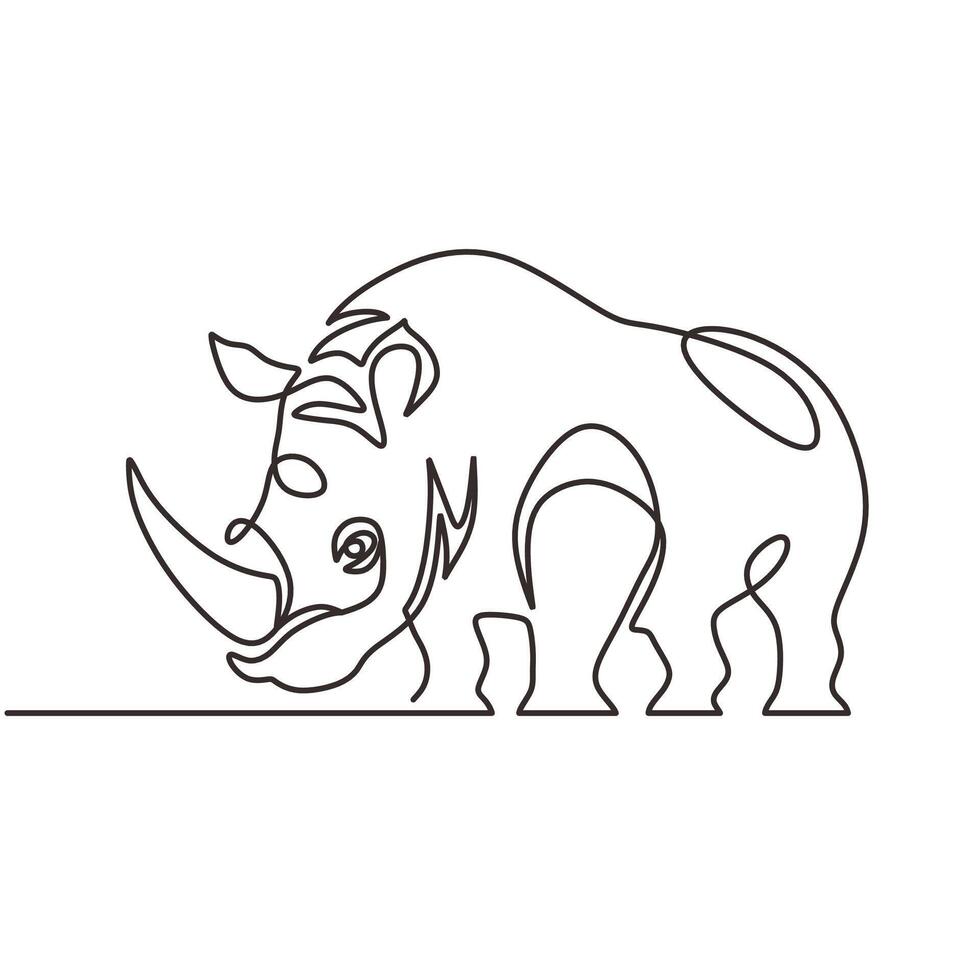 Rhinoceros Wild Animal One Line Art vector