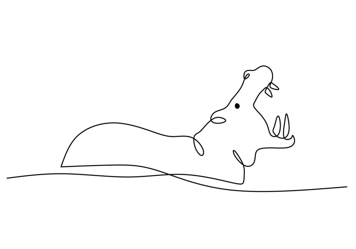 drawing Hippo Animal Single Line Art vector