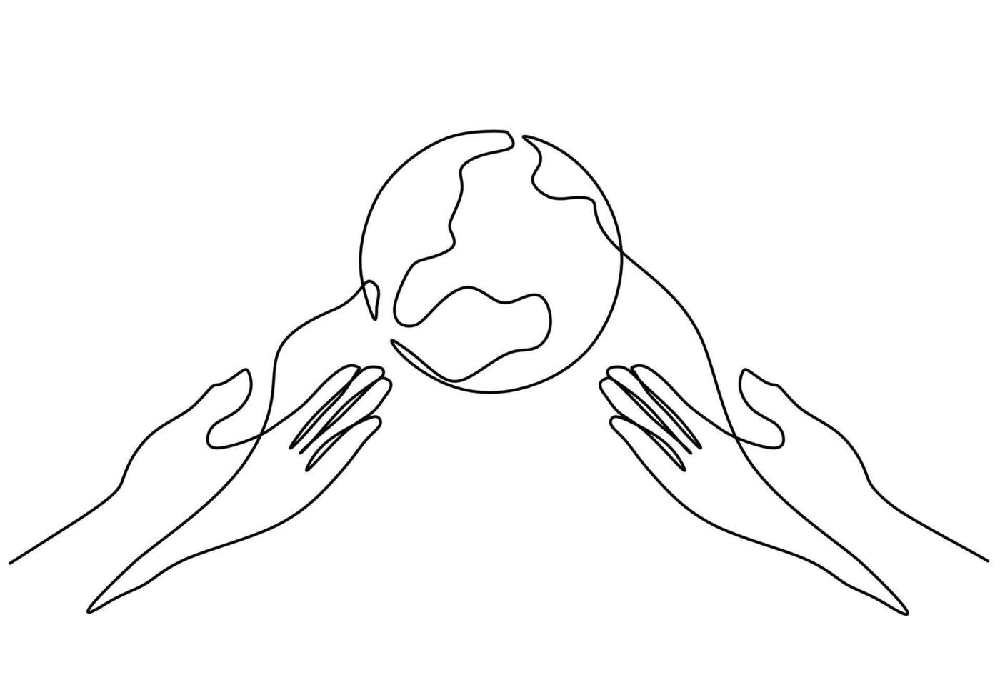 Hands Protecting Earth One Line Drawing vector