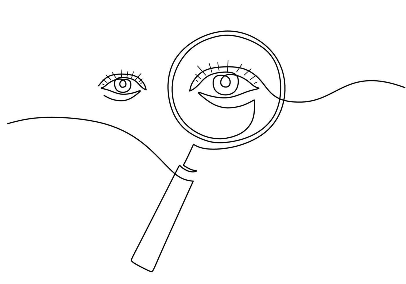 Magnifying Glass with Eye One Line Art vector