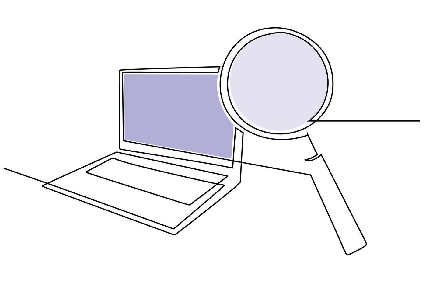 Search Laptop Magnifying Glass Line Art vector