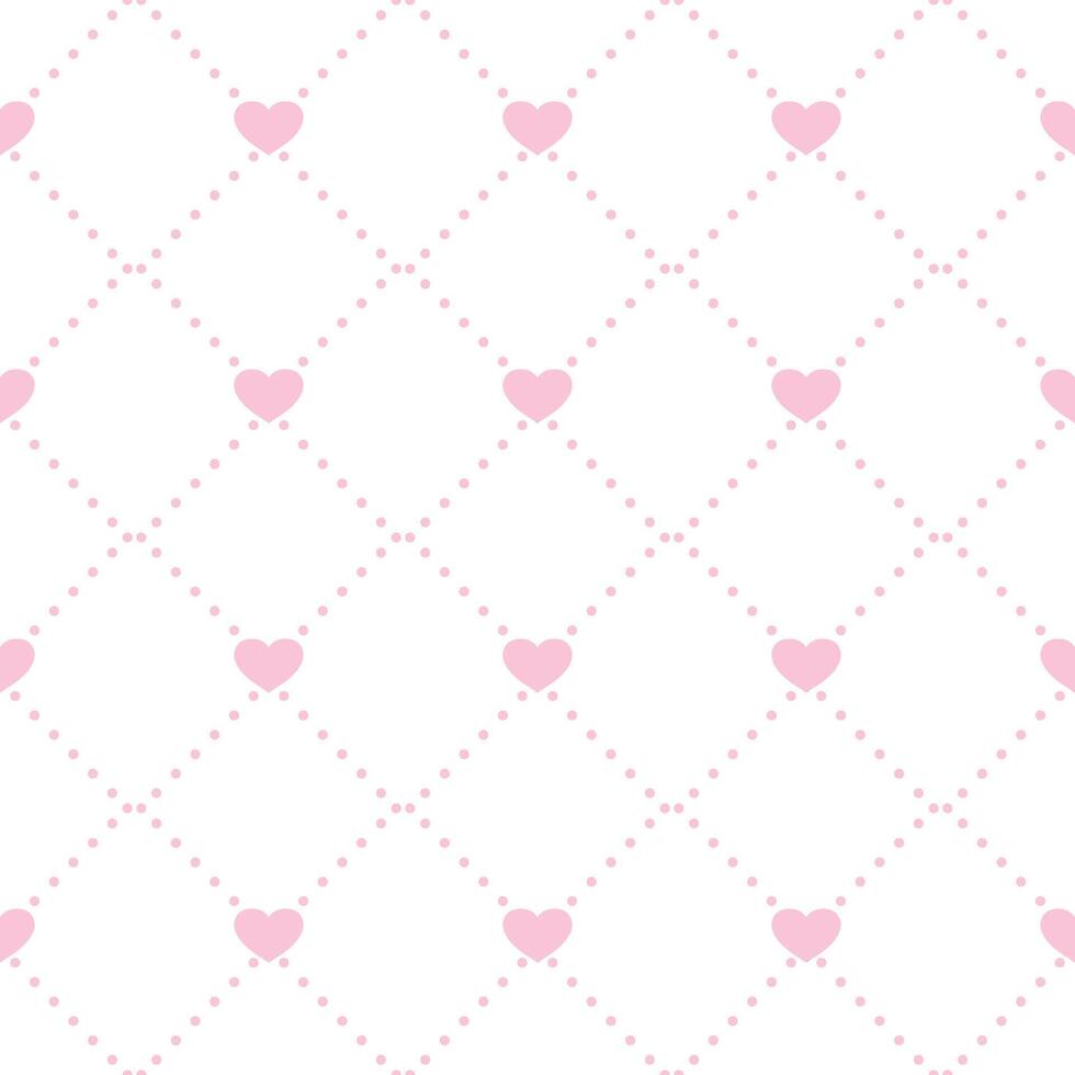 Seamless pattern with hearts. Geometric pink repeating texture of dotted rhombuses with hearts in nodes. vector