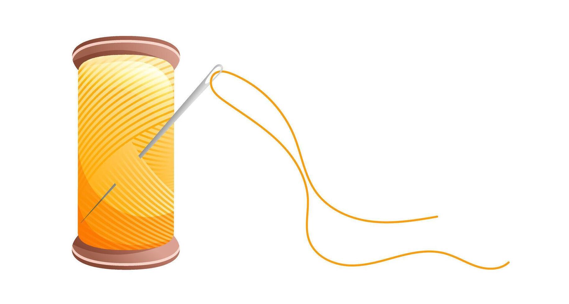 Spool of yellow thread and needle. Working tool for sew. vector