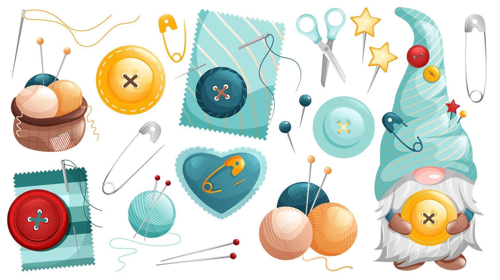 Sewing tools, equipment and accessories. Sew and embroidery collection. vector