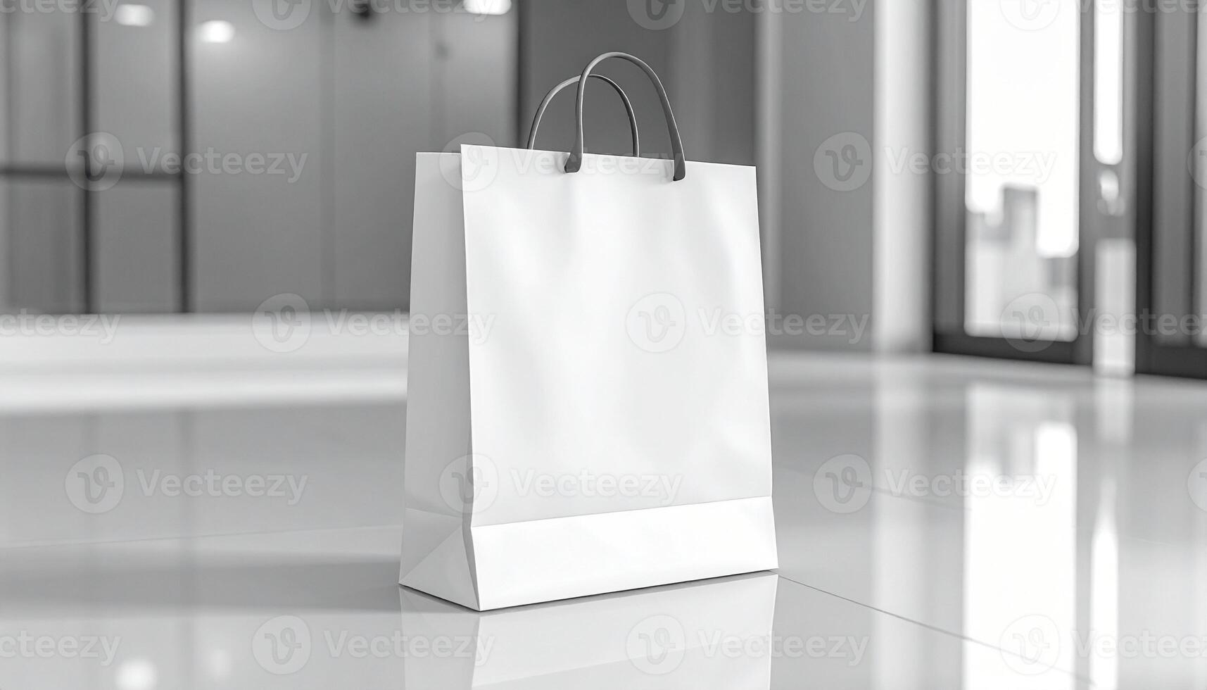 White shopping bag on the floor in an empty room photo