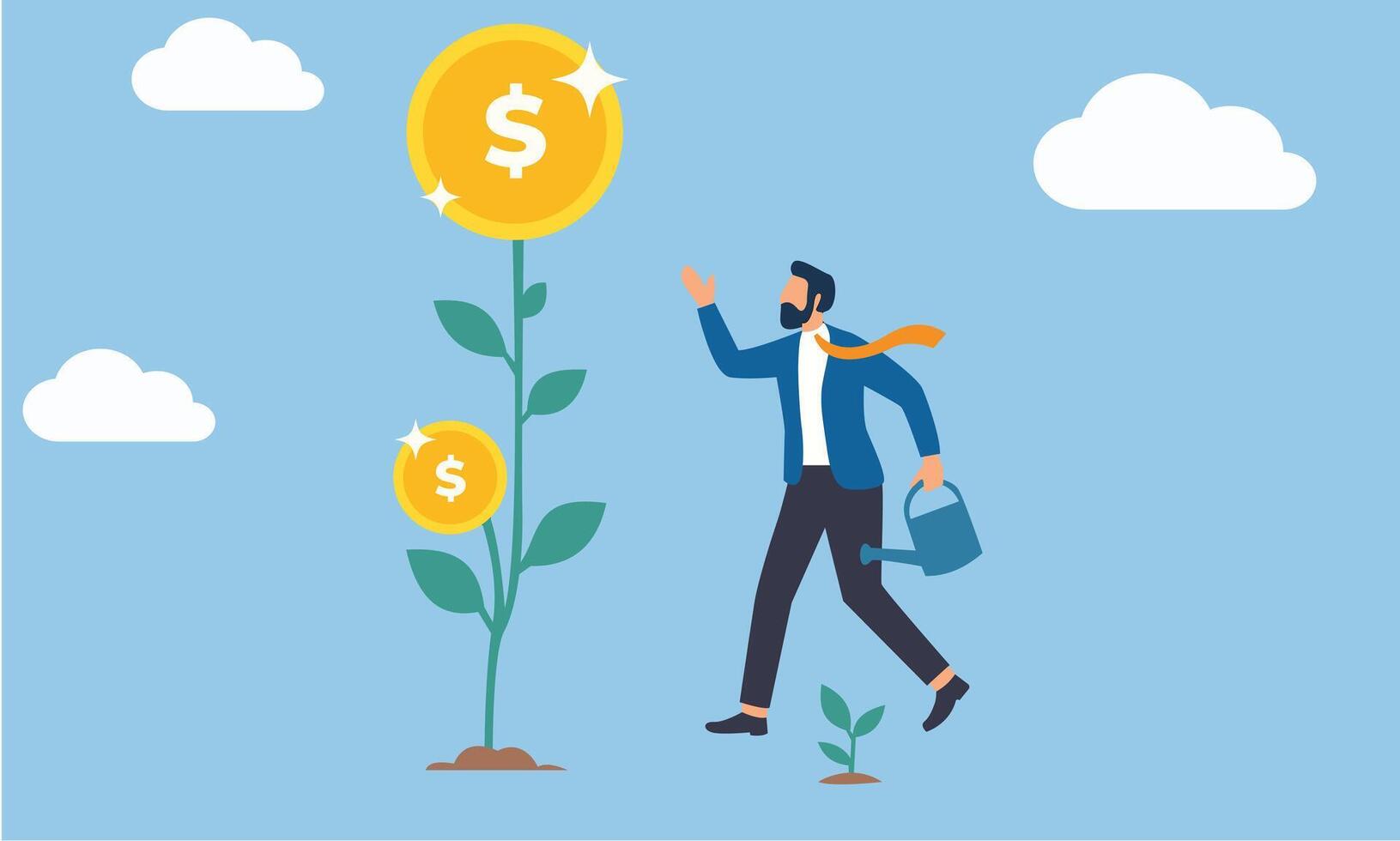 Businessman with money plant growing on a tree vector
