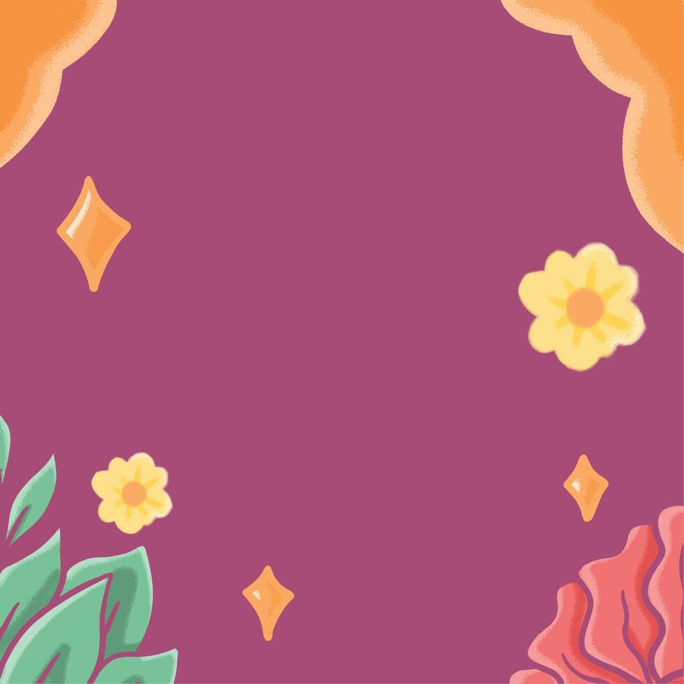 An illustration of a purple background with flowers and leaves vector