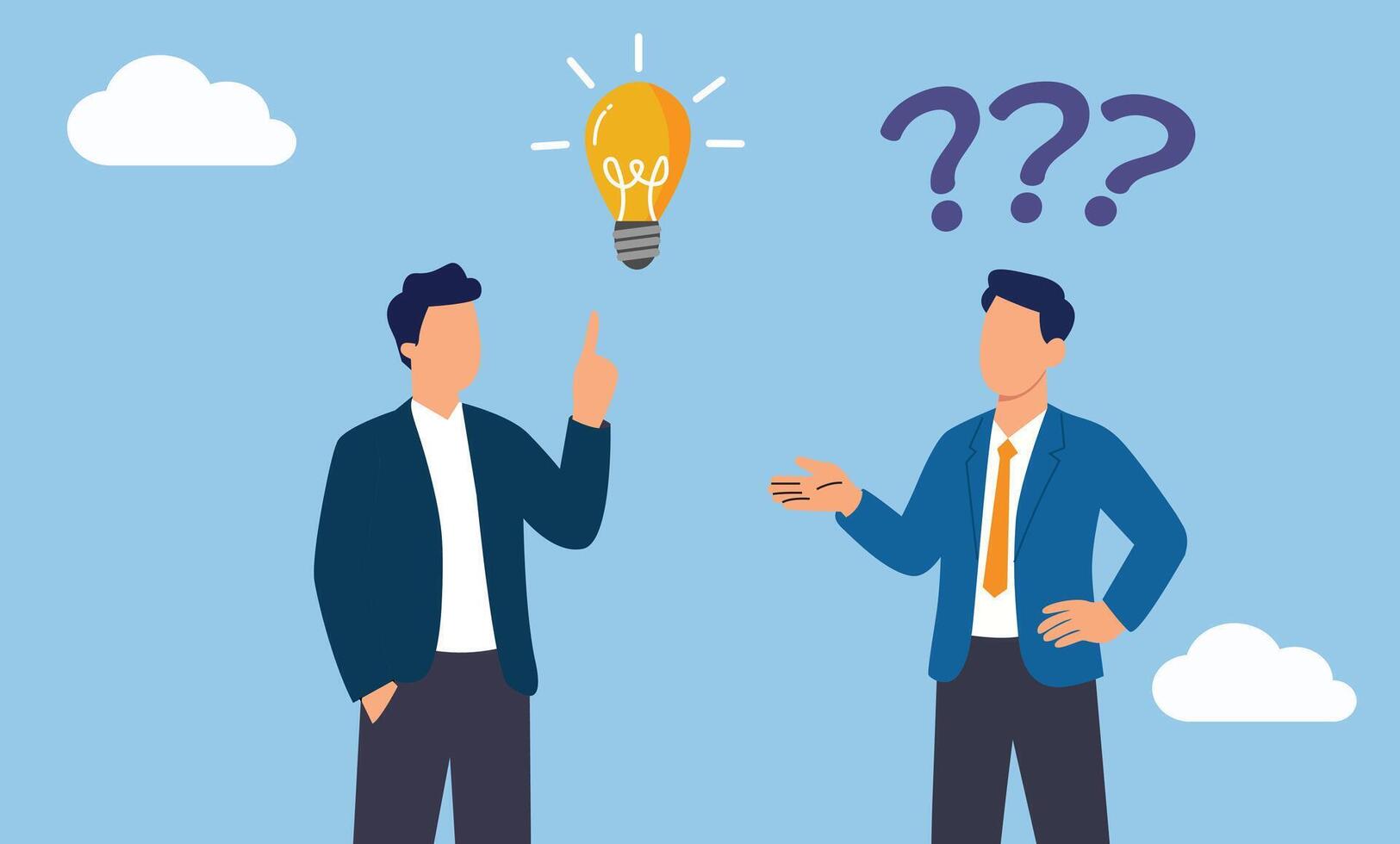 Two men are talking about an idea light bulb vector