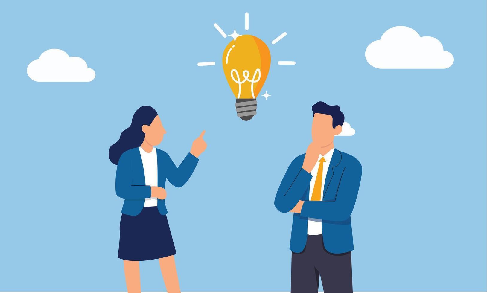 Business people talking about an idea light bulb vector