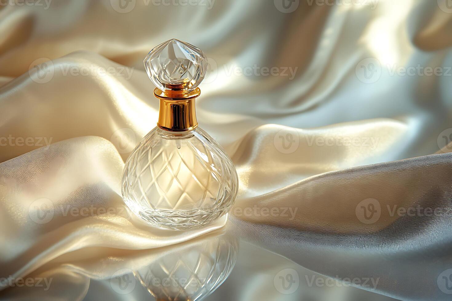 A perfume bottle on a silk cloth photo