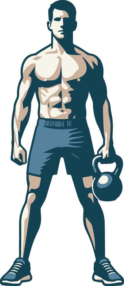 Man Do Workouts with one Kettlebell. vector