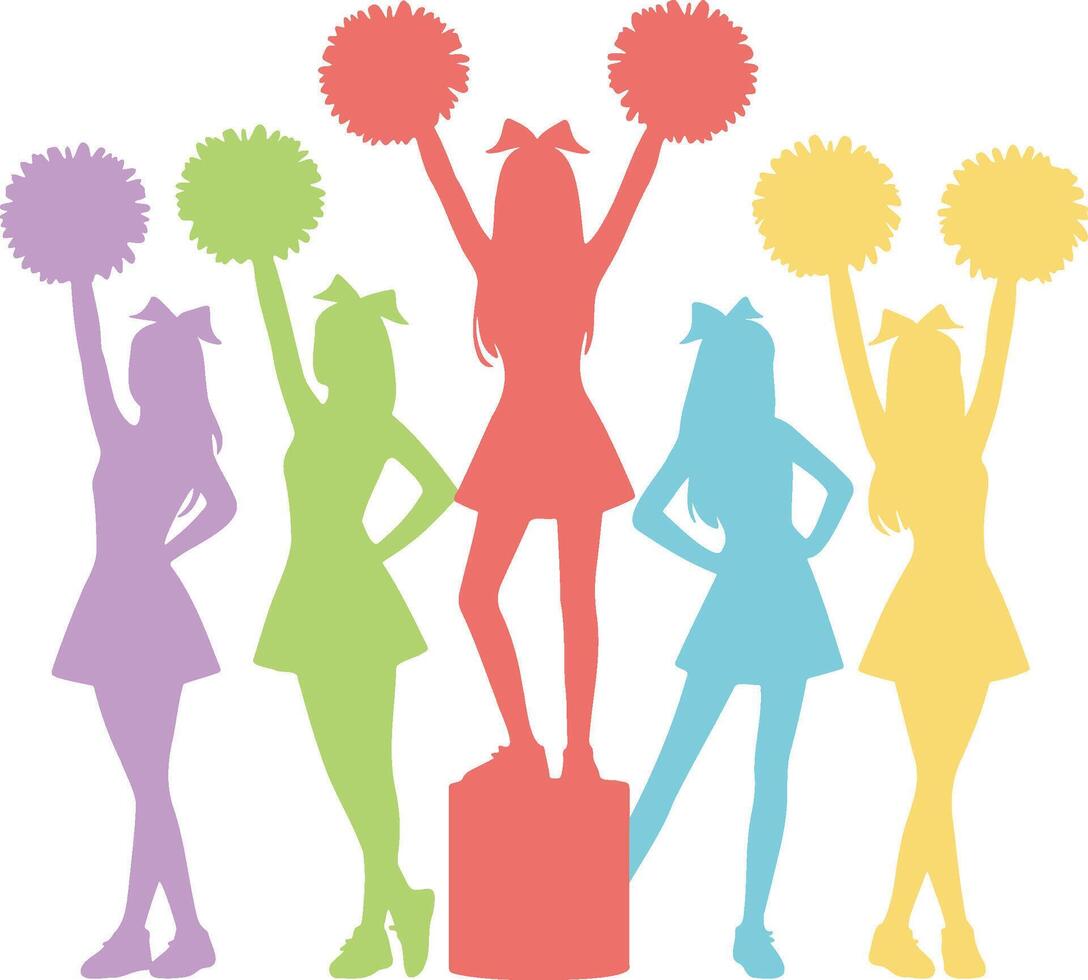 Five Cheerleader Colorful Silhouette Illustration. vector