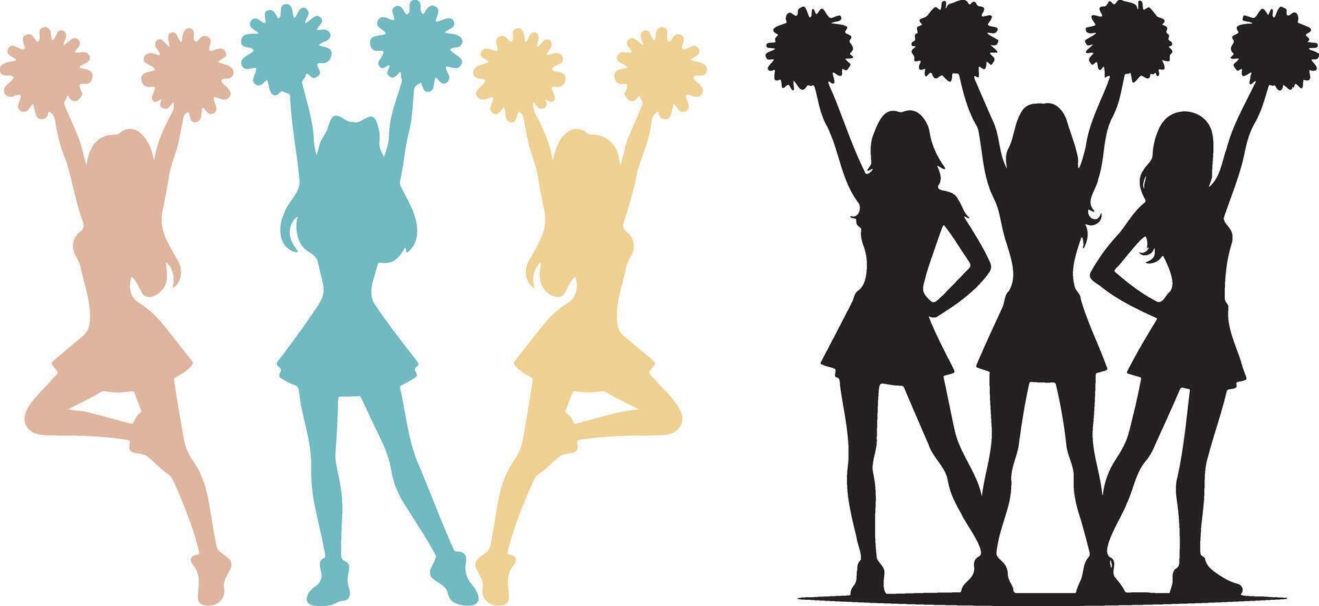 Cheerleader Silhouette Set. vector