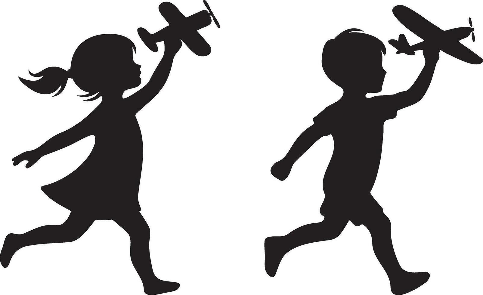 Kids Play Toy Airplane Silhouette. vector