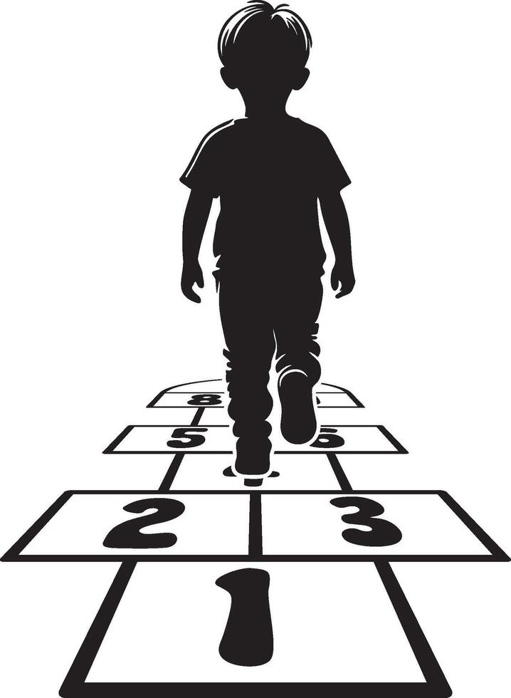 Kid Play Hopscotch Game Silhouette. vector