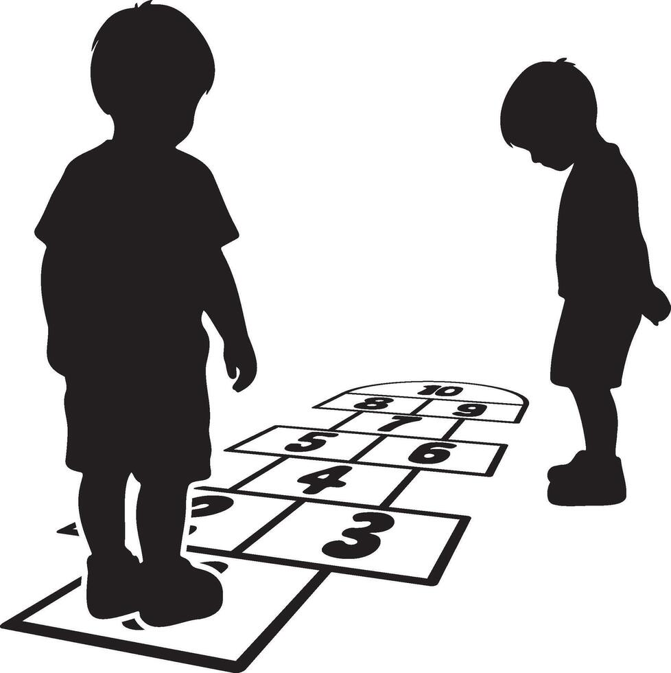 Kids Play Hopscotch Game Silhouette. vector