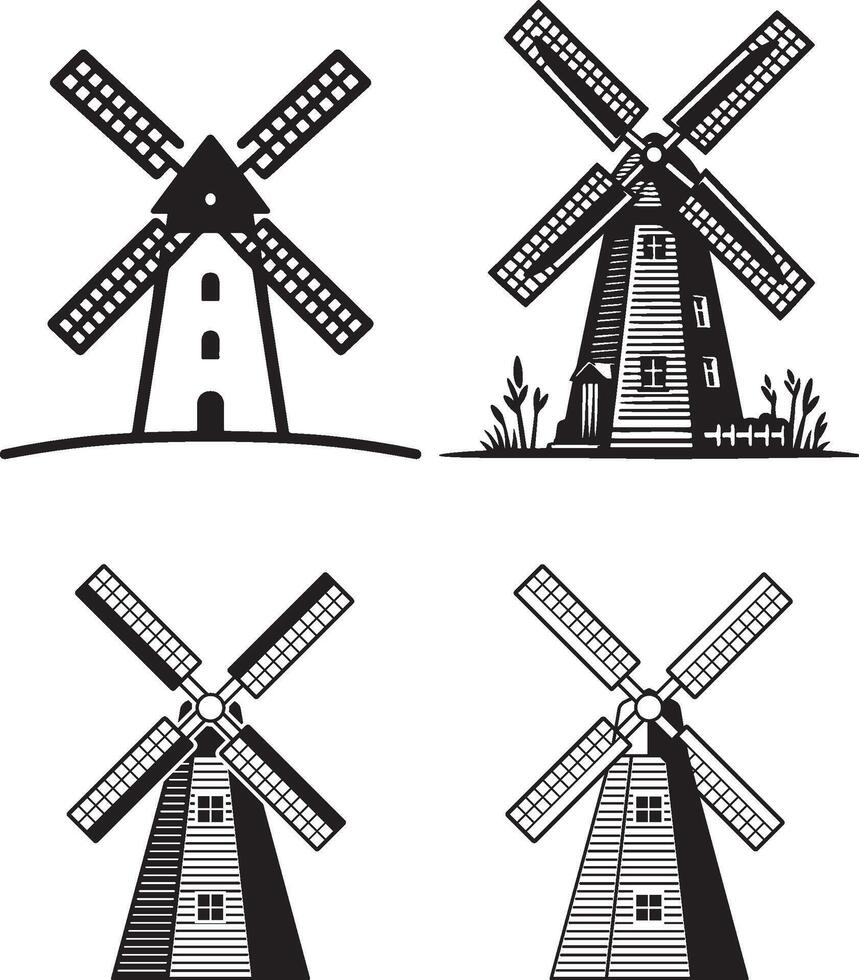 Windmill Icon Illustration Collection. vector