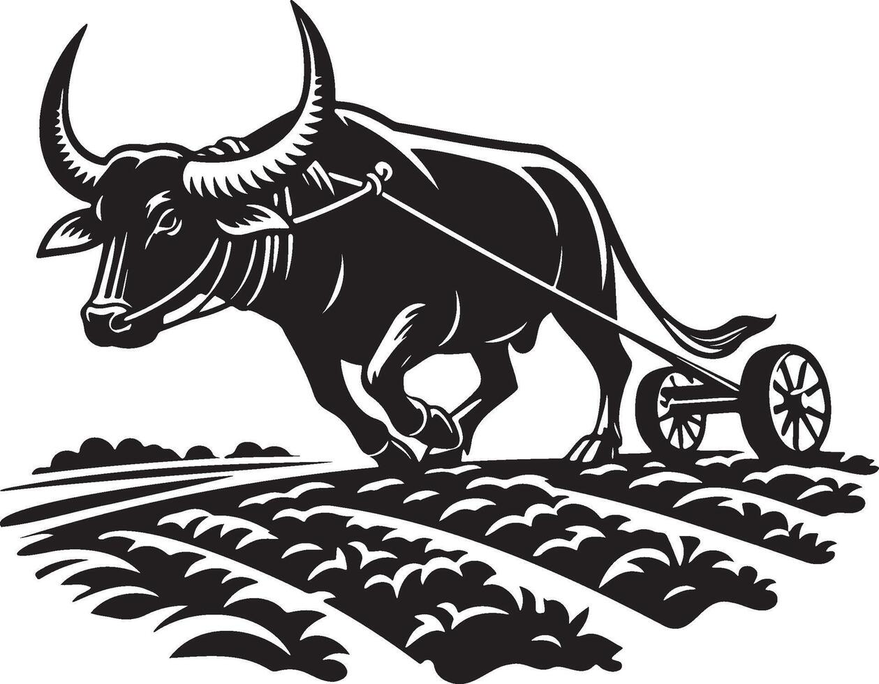 Carabao Plow Field Sketch. vector