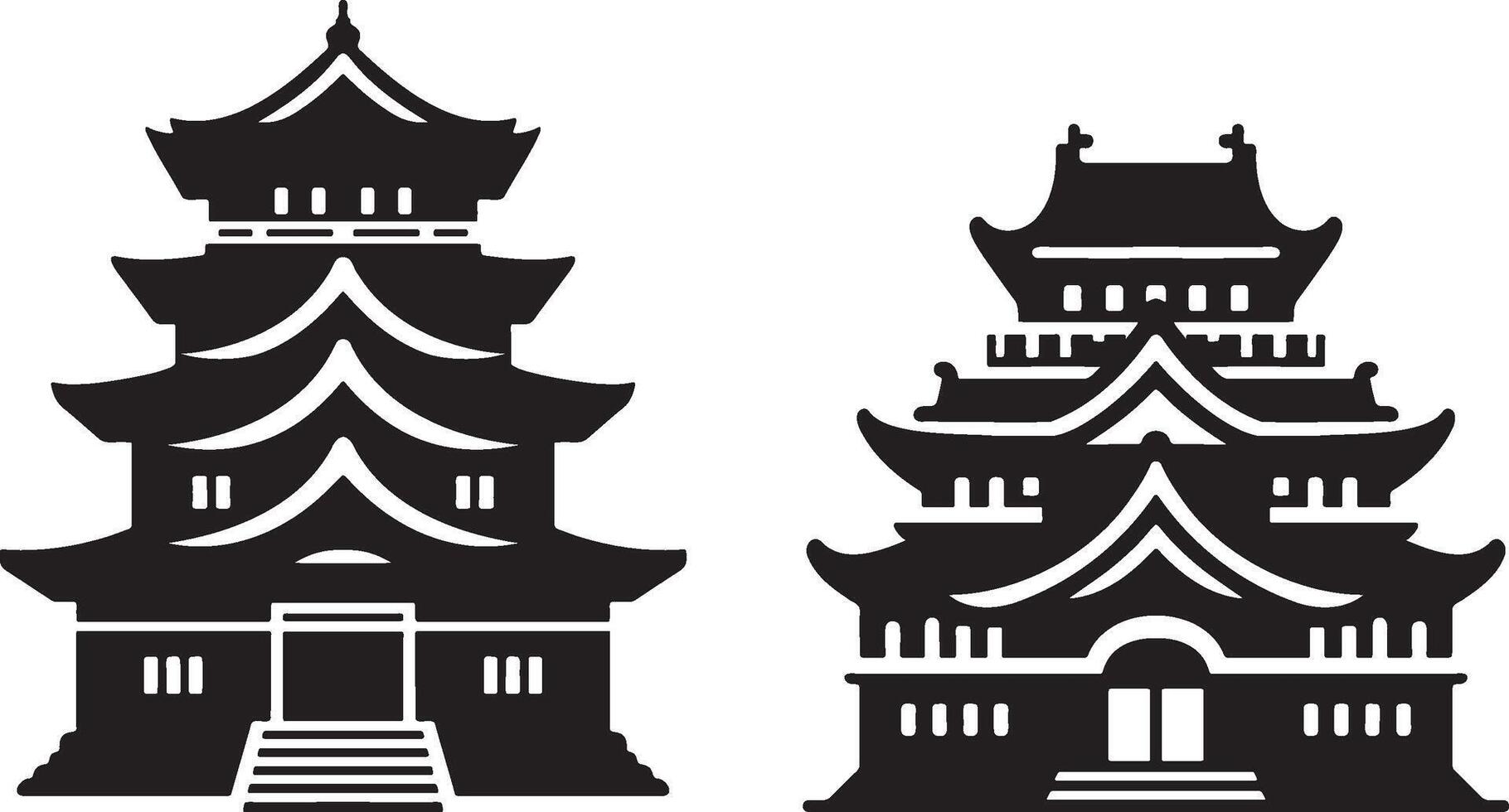 Japanese Castle Silhouette Illustration. vector