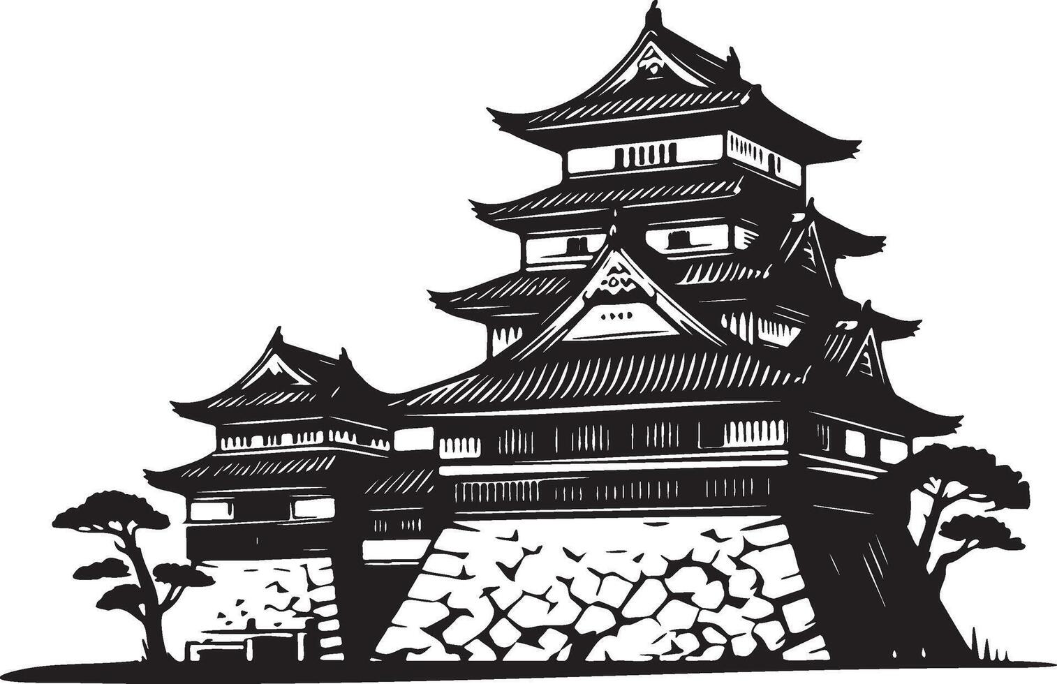 Japanese Castle Sketch Illustration. vector