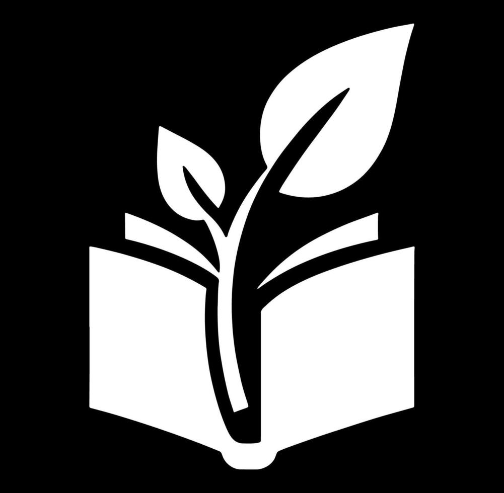 A white book with a leaf growing out of it vector