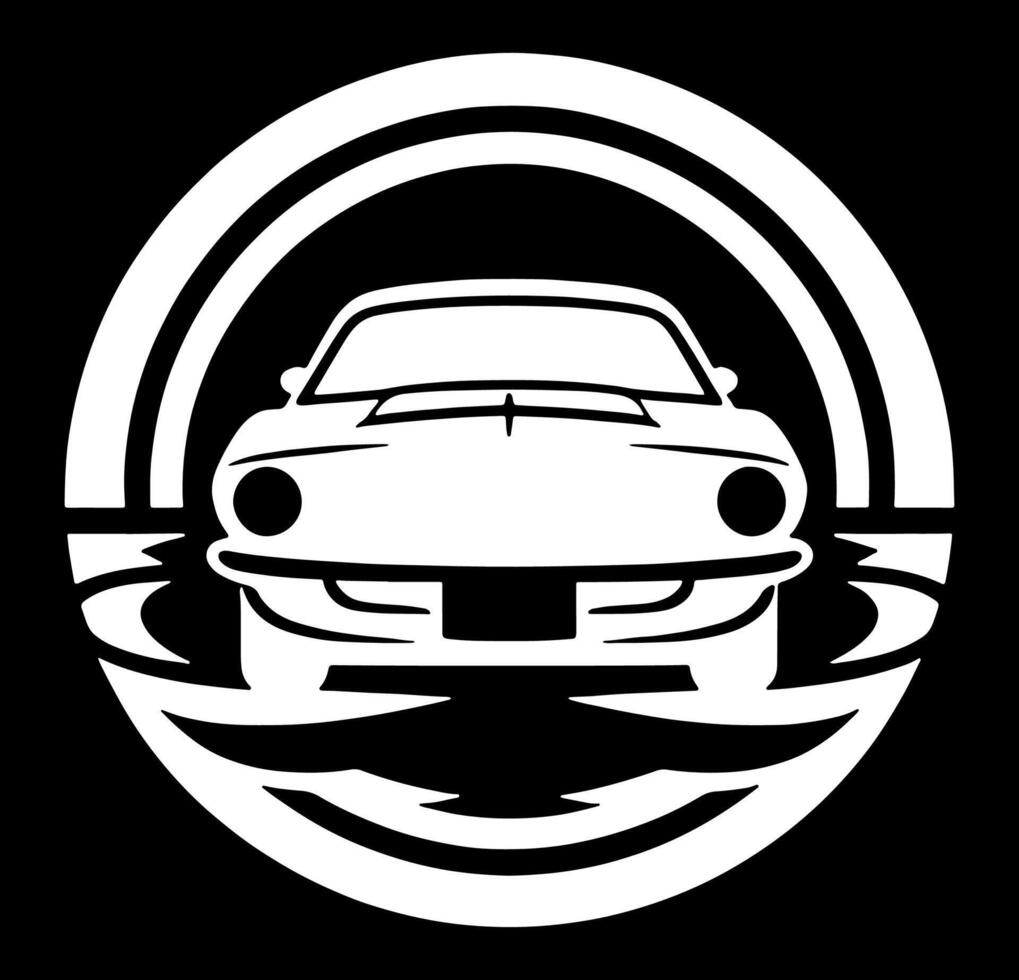A white car in a circle on a black background vector
