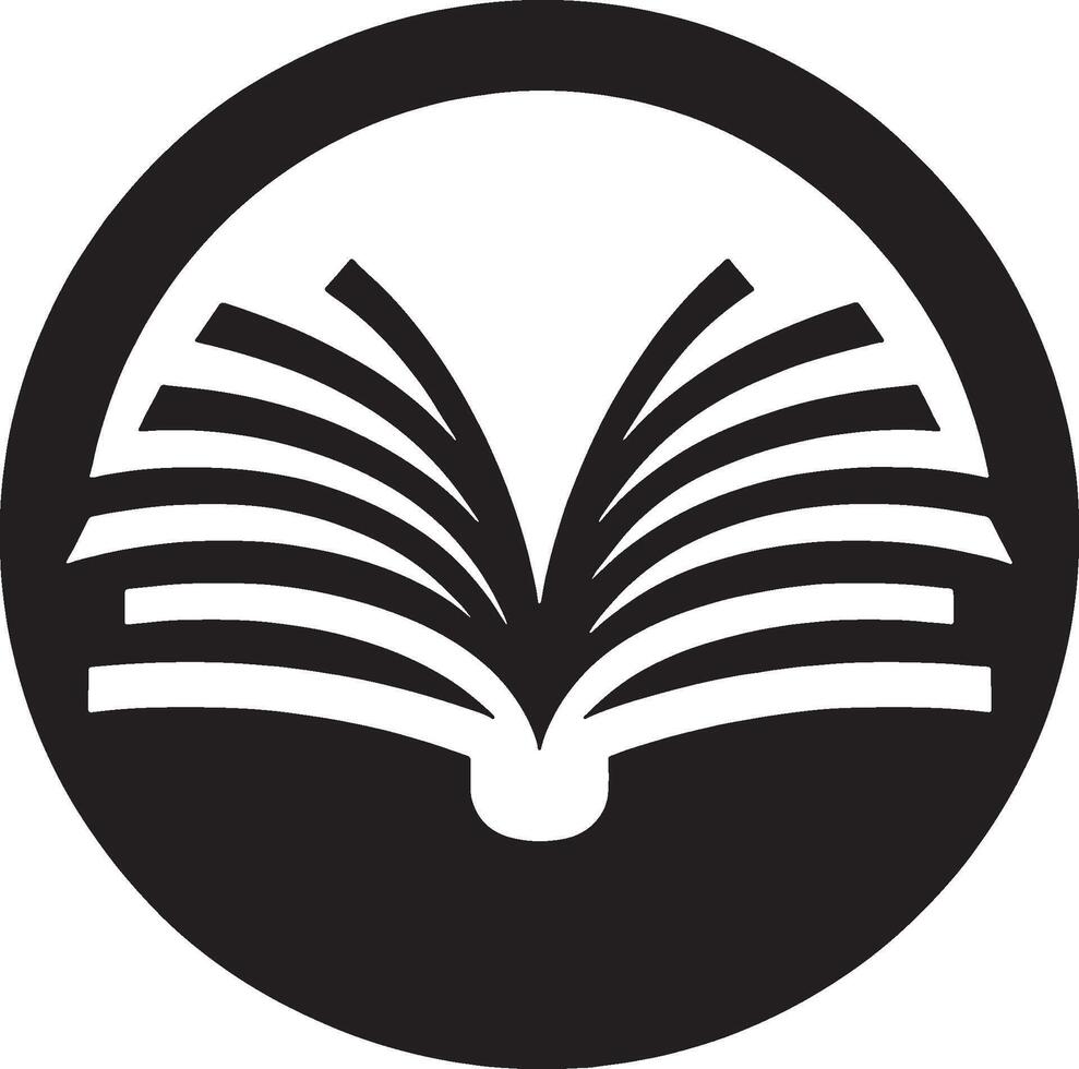An open book is shown in a black and white circle vector