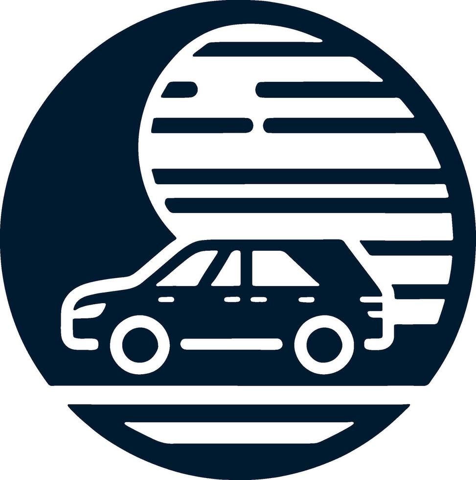 Car icon with a moon and a car in the background vector
