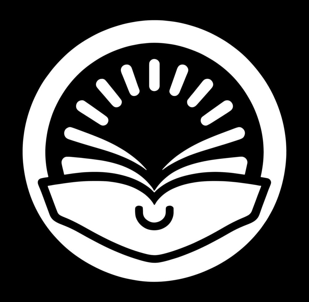 Black and white logo of with a book illustration. vector