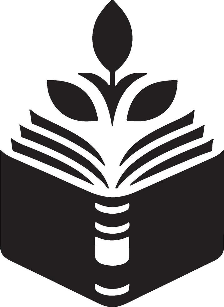An open book with a leaf growing out of it vector