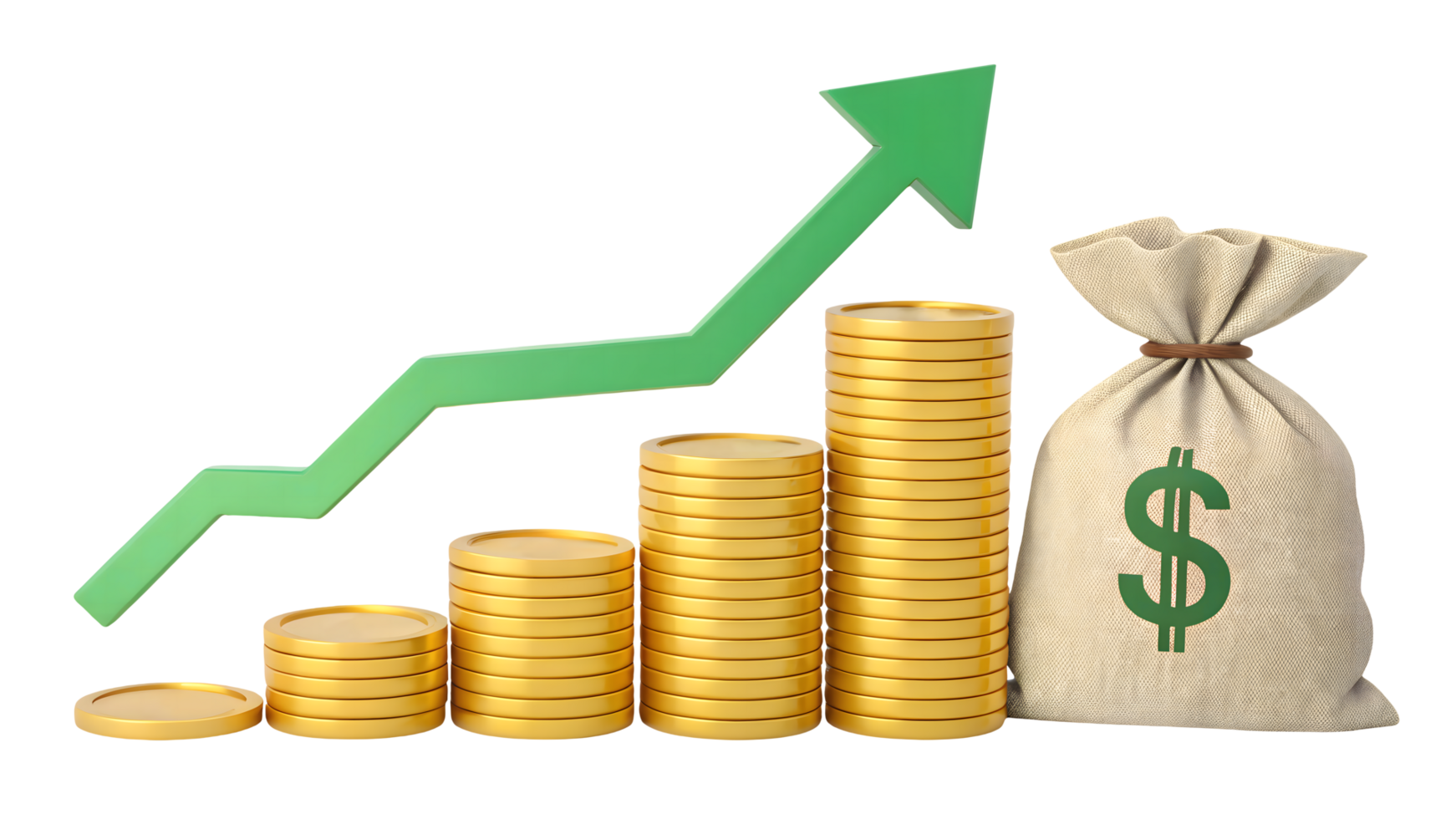 Growing Gold Coins Stack and Money Bag Financial Success Concept png