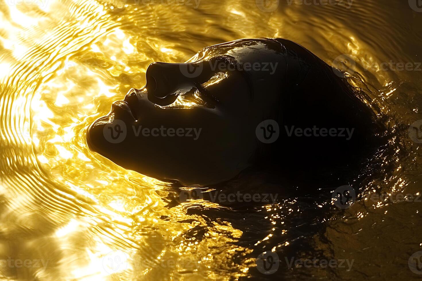A woman is floating in the water with the sun shining on her photo