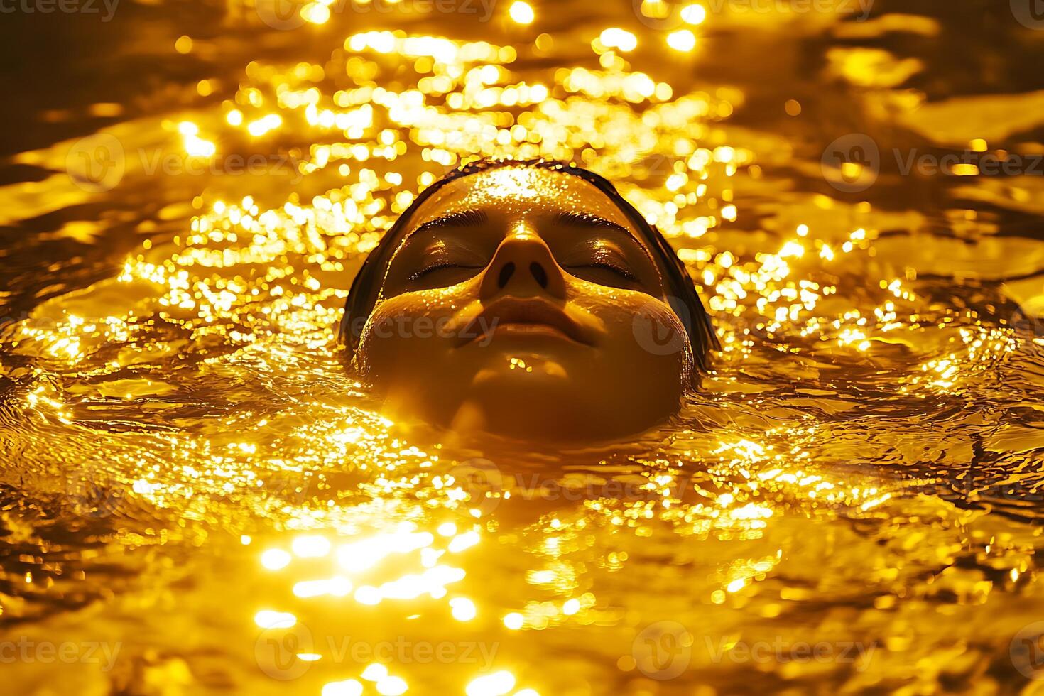 A woman is floating in the water photo