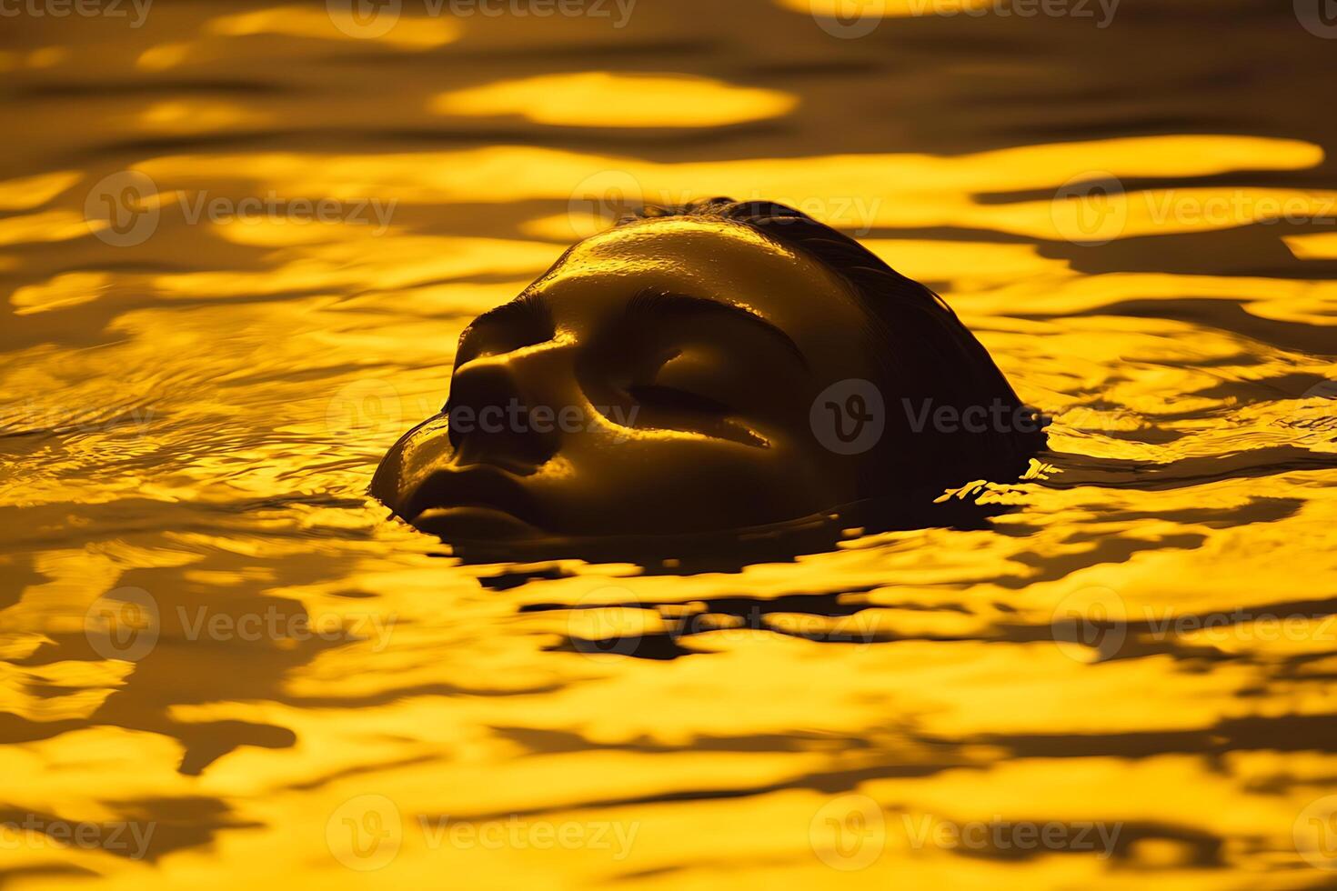A woman's face is submerged in water photo