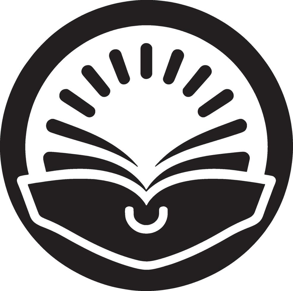 Black and white logo illustration of an open book vector