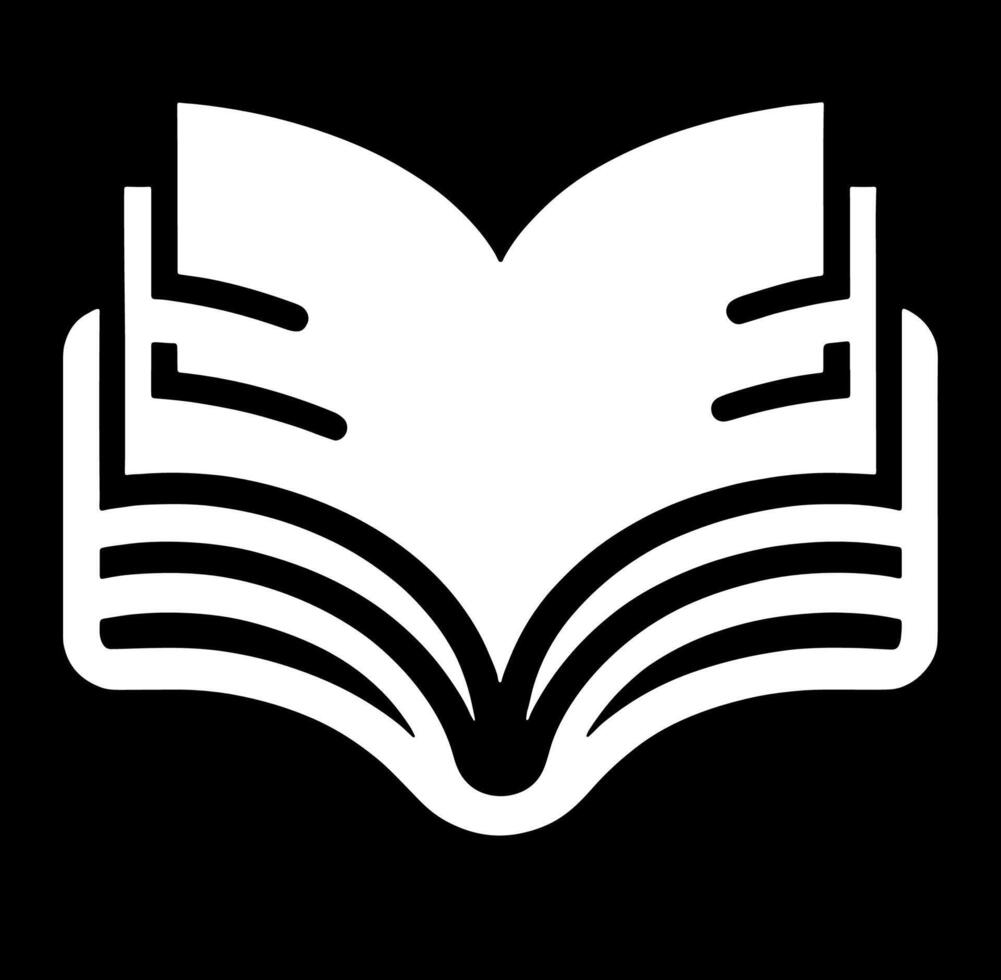 A white open book icon on a black background vector