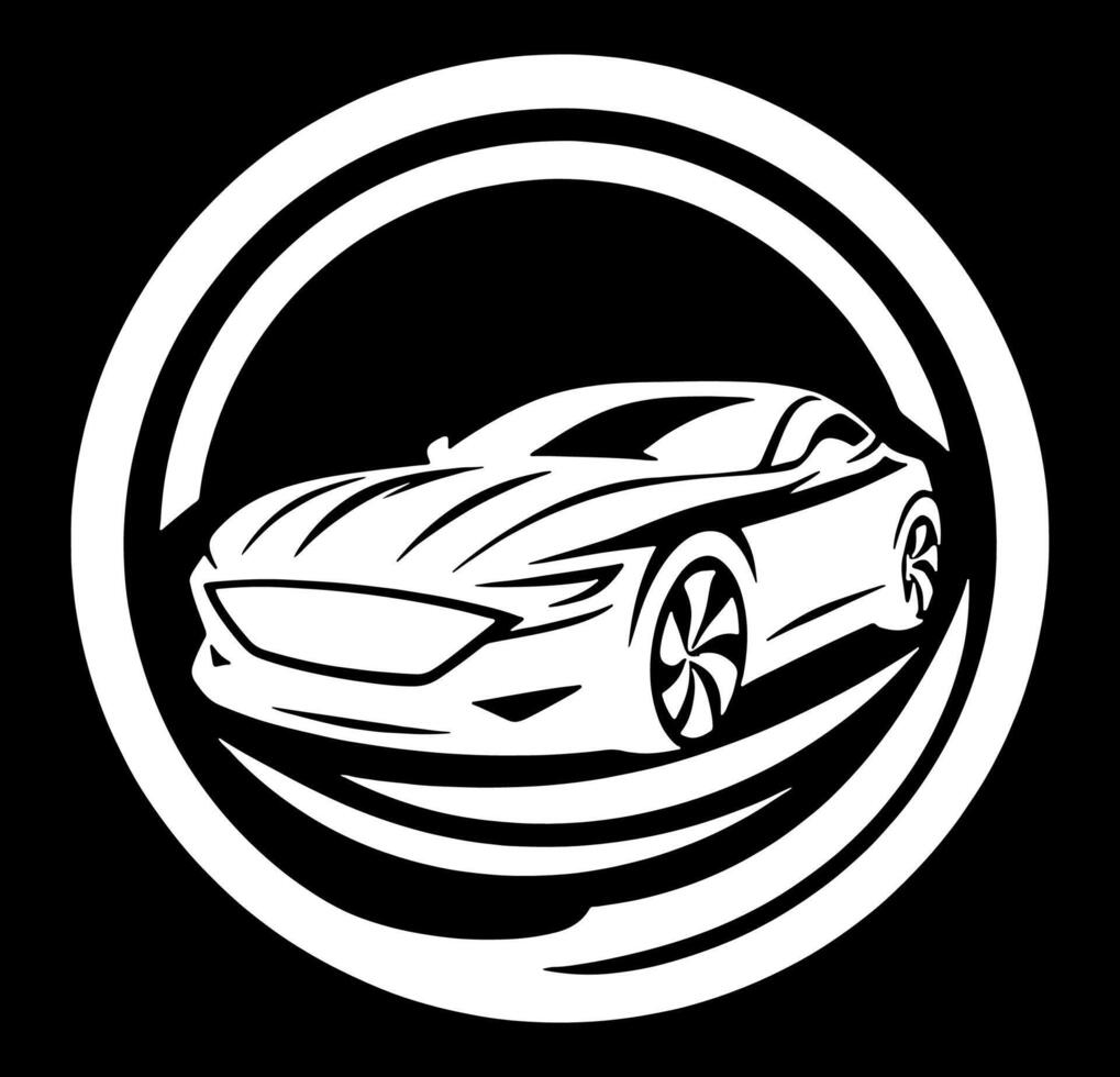 White car in a circle on a black background vector