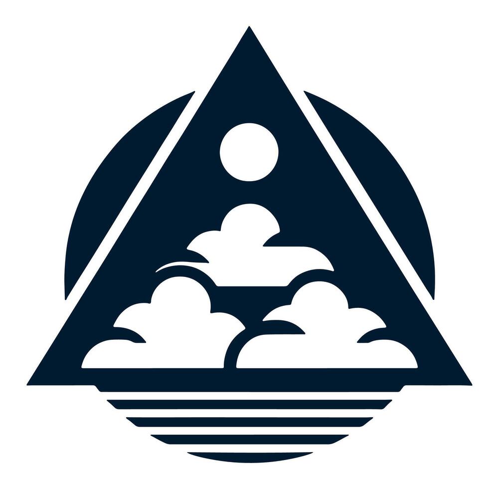 A triangle with clouds and a sun in the middle vector