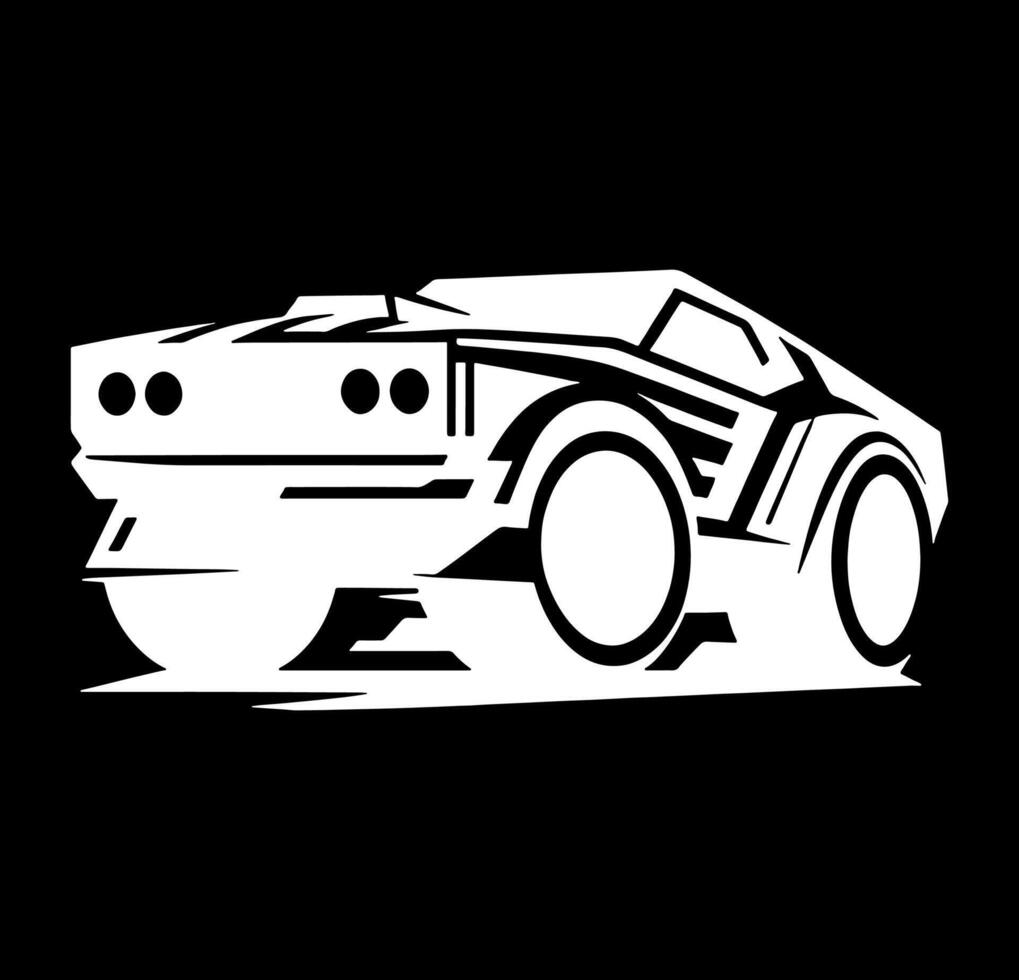 A black and white illustration of a car on a black background vector