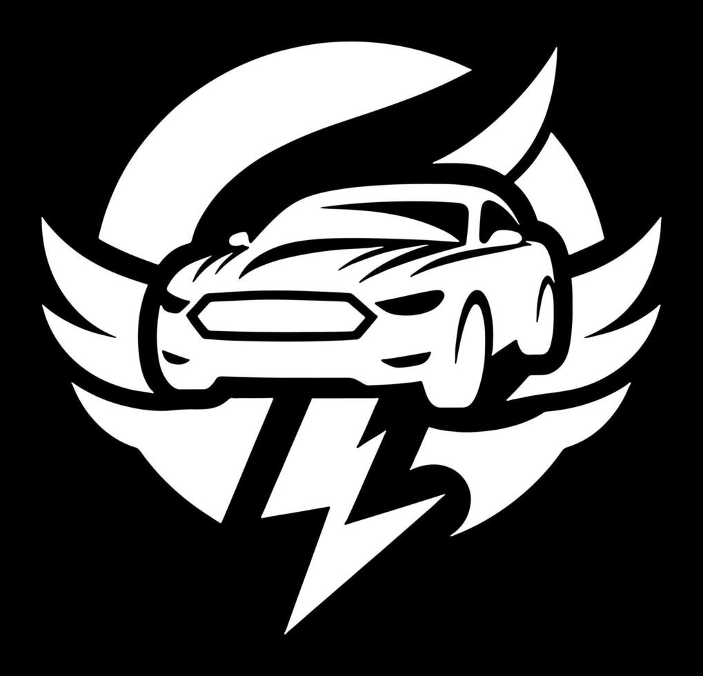 A white car with wings and lightning on it vector