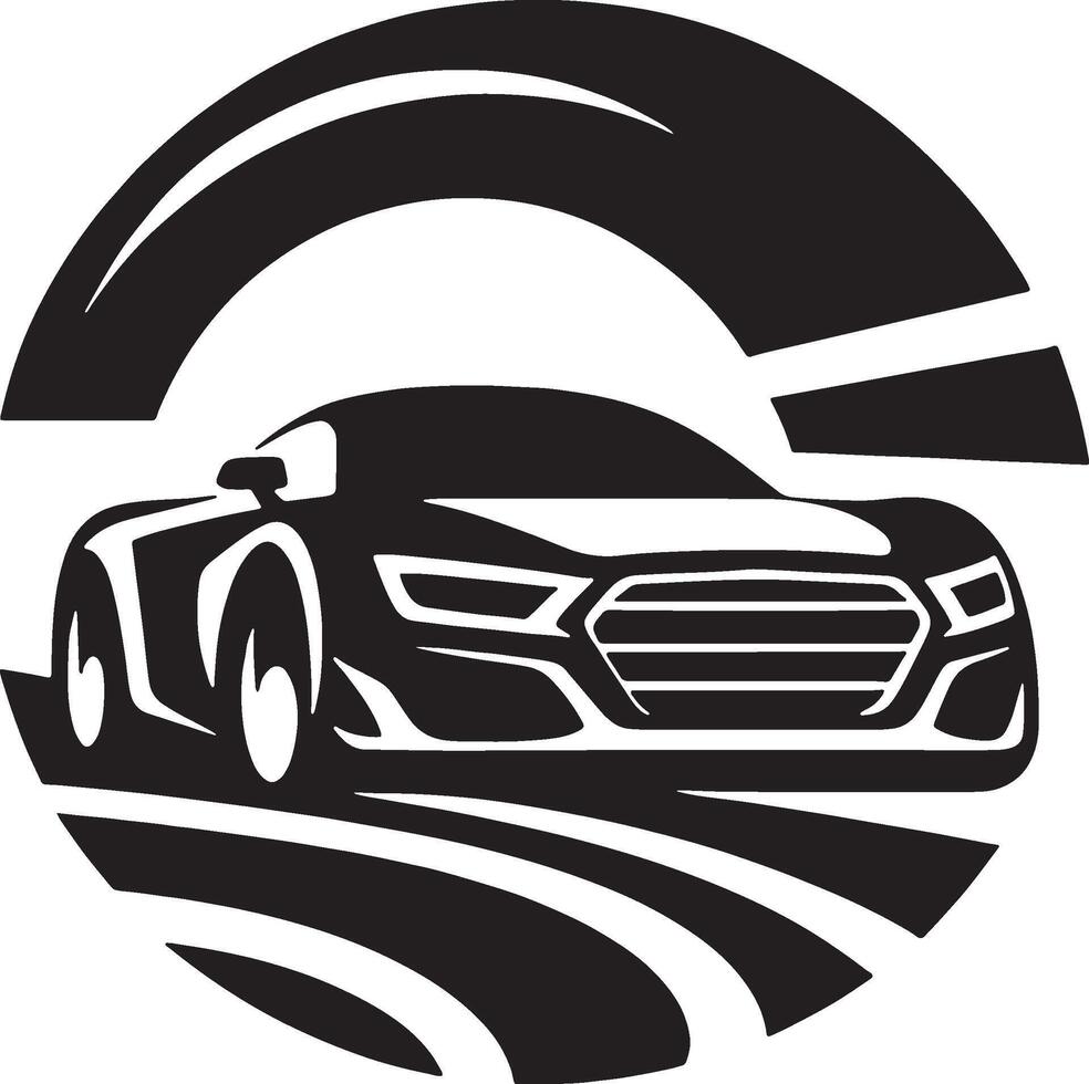 A black and white car logo with a sun in the background vector