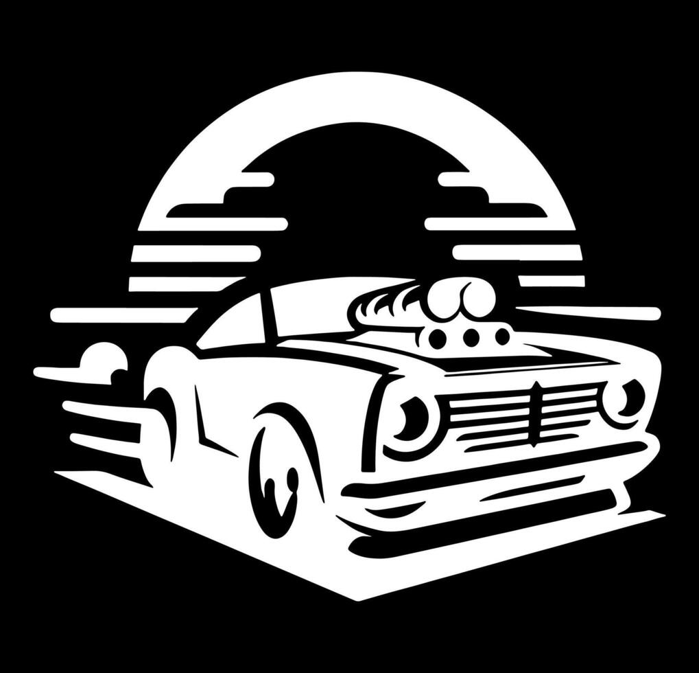 A retro car with a big engine on the hood vector