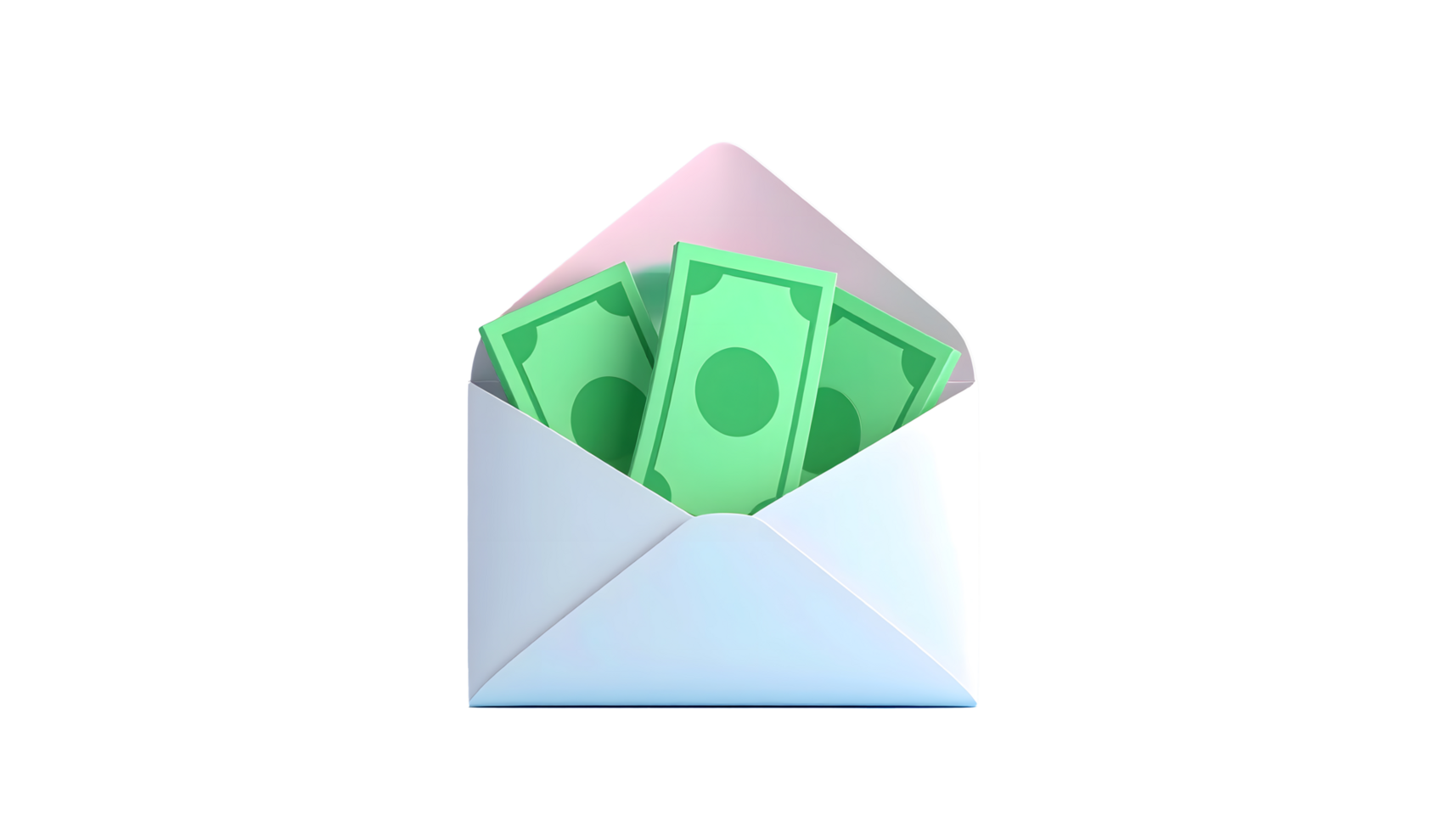 3d Opened envelope with green banknotes, Salary, Dollar bills, Business financial investment concept png
