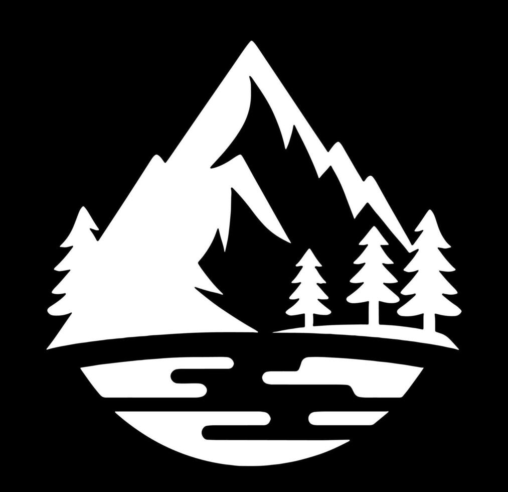 A mountain and lake logo with trees and mountains vector