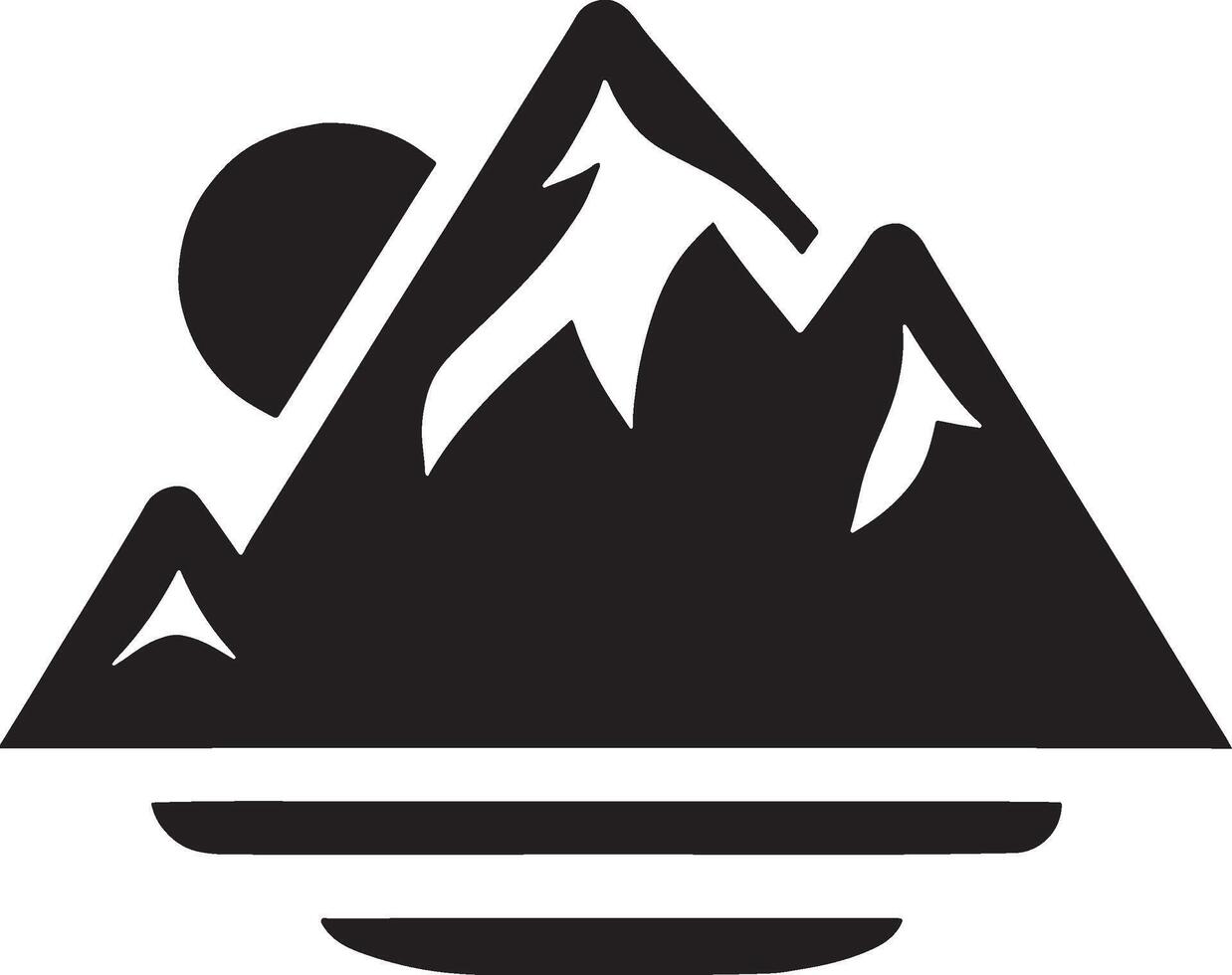 A black and white logo of a mountain with a lake in the background vector