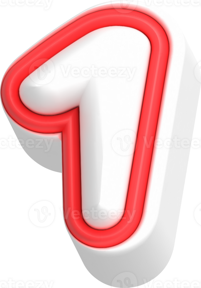 Number 1, Cartoon Cute 3D, Red Color Lettering png