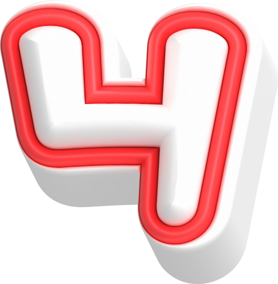 Number 4, Cartoon Cute 3D, Red Color Lettering png