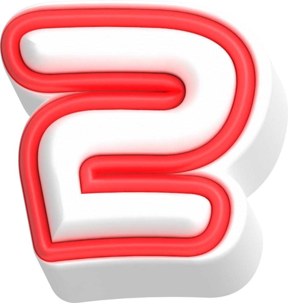 Number 2, Cartoon Cute 3D, Red Color Lettering png
