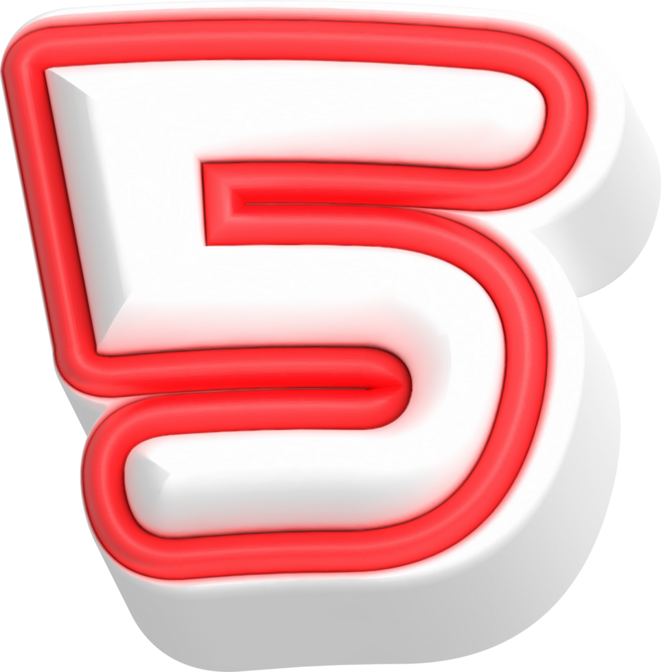 Number 5, Cartoon Cute 3D, Red Color Lettering png
